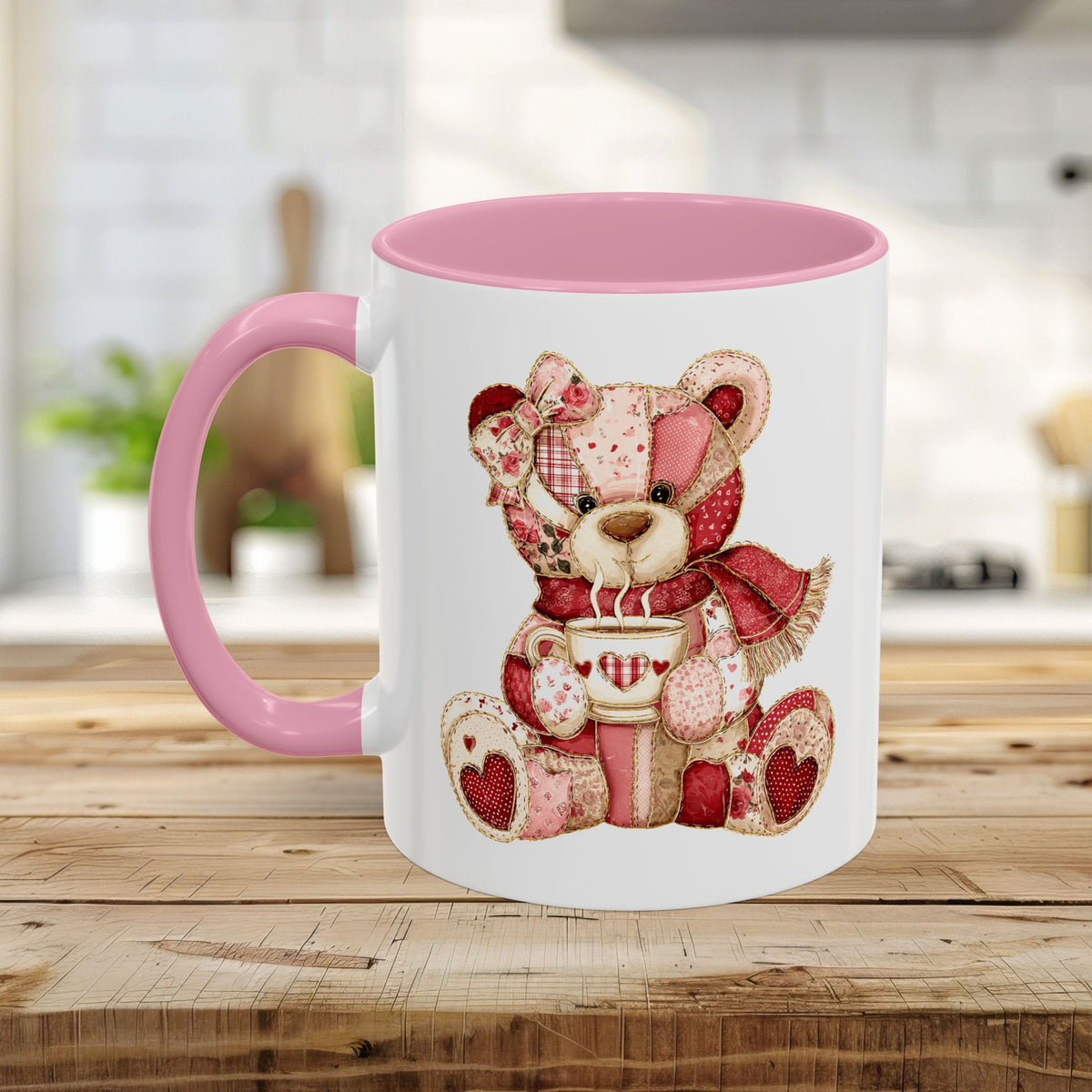 Red Patchwork Valentine's Teddy Bear Mug (11/15oz)