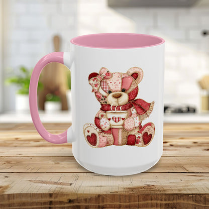 Red Patchwork Valentine's Teddy Bear Mug (11/15oz)