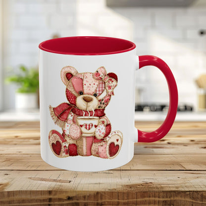Red Patchwork Valentine's Teddy Bear Mug (11/15oz)