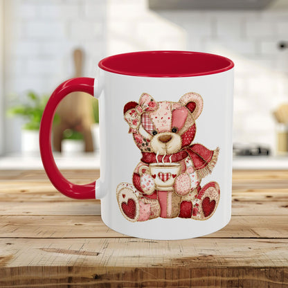 Red Patchwork Valentine's Teddy Bear Mug (11/15oz)