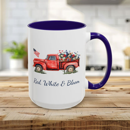 Red, White & Bloom Mug — Patriotic Floral Pickup Truck  (11/15oz)