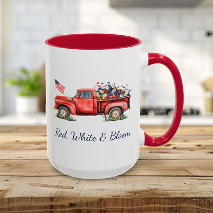 Red, White & Bloom Mug — Patriotic Floral Pickup Truck  (11/15oz)