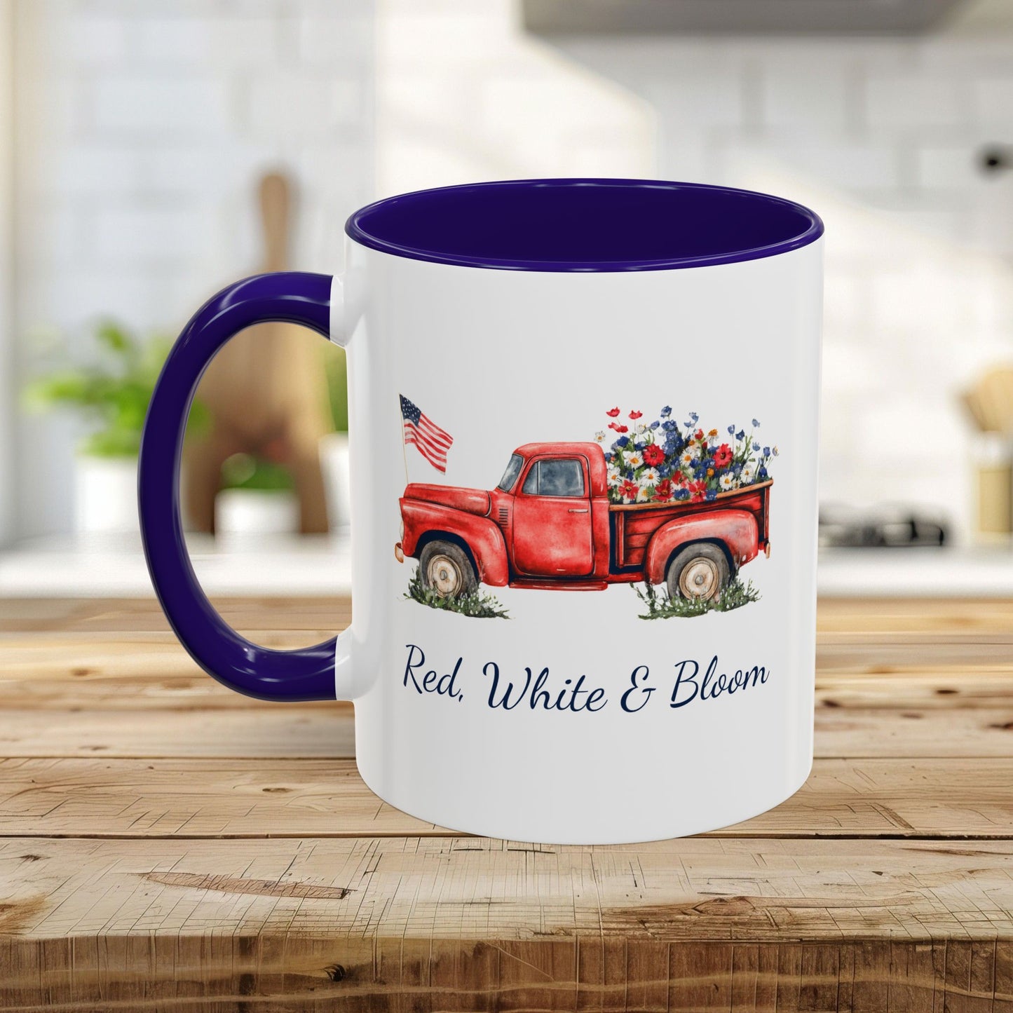 Red, White & Bloom Mug — Patriotic Floral Pickup Truck  (11/15oz)