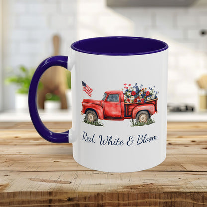 Red, White & Bloom Mug — Patriotic Floral Pickup Truck  (11/15oz)