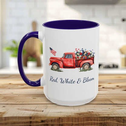 Red, White & Bloom Mug — Patriotic Floral Pickup Truck  (11/15oz)