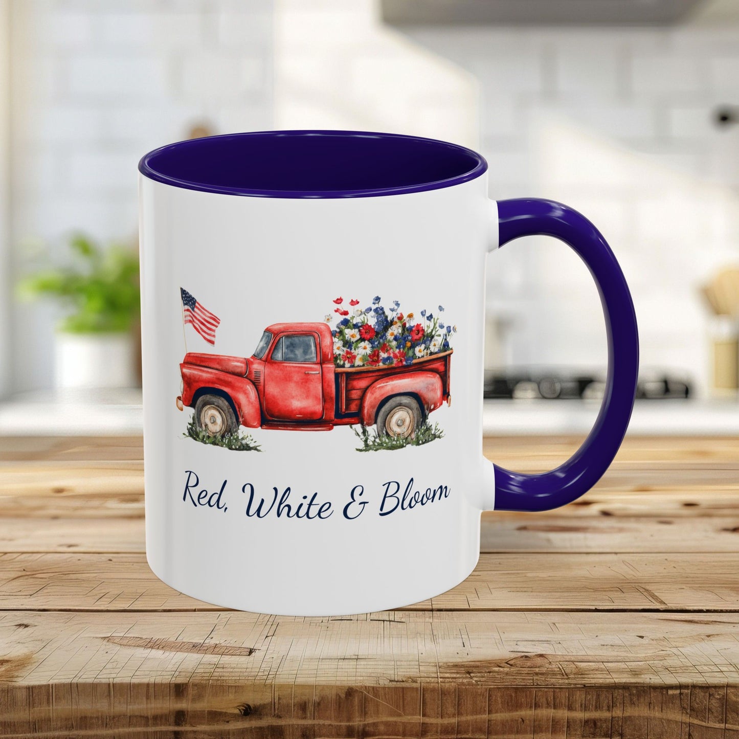 Red, White & Bloom Mug — Patriotic Floral Pickup Truck  (11/15oz)