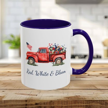 Red, White & Bloom Mug — Patriotic Floral Pickup Truck  (11/15oz)