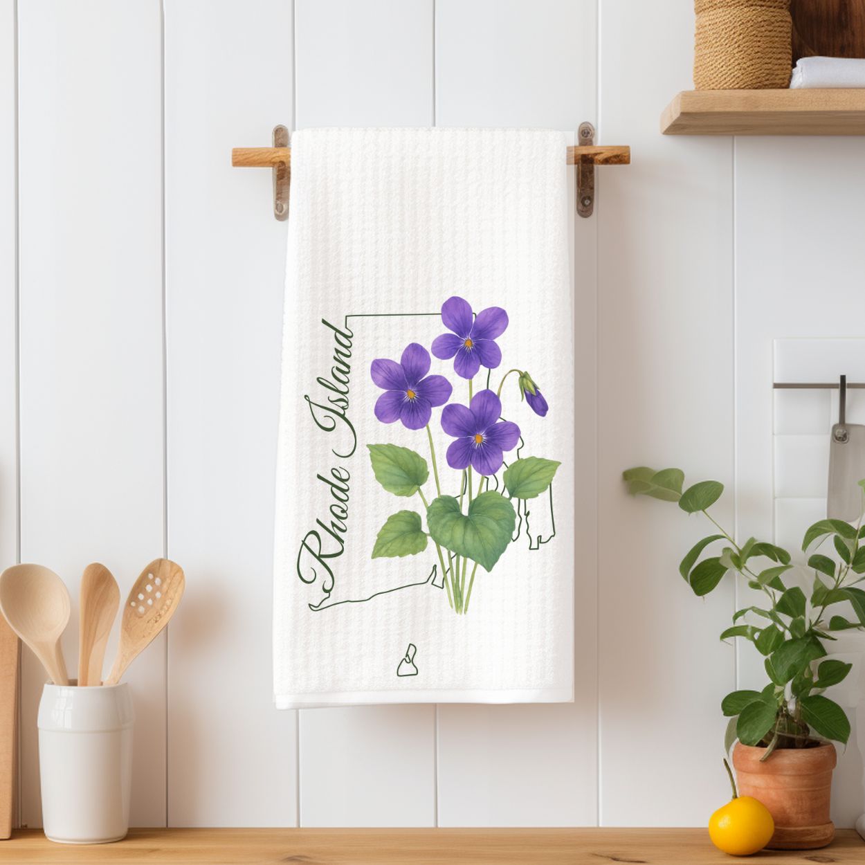 Rhode Island State Flower Tea Towel - Common Violet