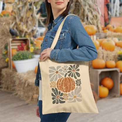 Rustic Autumn Floral Pumpkin Tote Bag