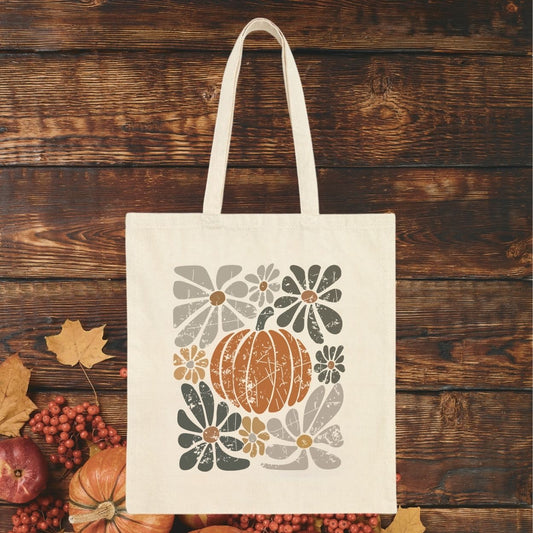 Rustic Autumn Floral Pumpkin Tote Bag