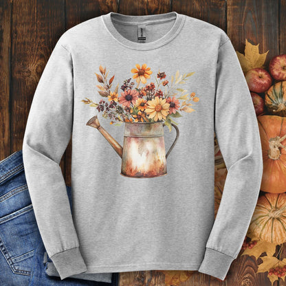 Rustic Autumn Floral Watering Can Long Sleeve Tee
