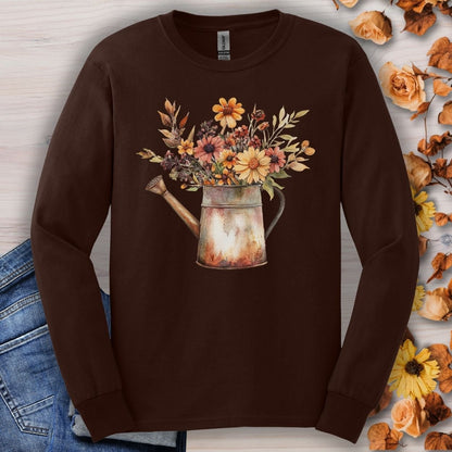 Rustic Autumn Floral Watering Can Long Sleeve Tee