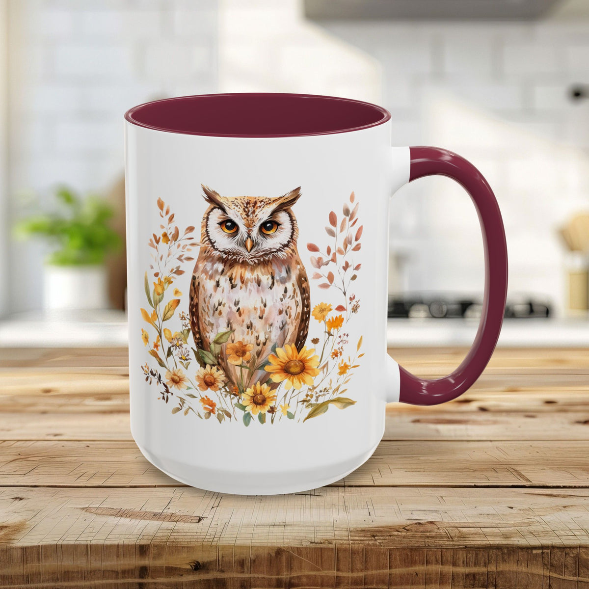 Rustic Autumn Owl Floral Mug (11/15oz)
