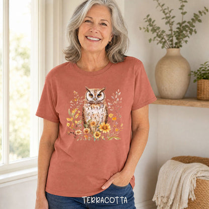 Rustic Autumn Owl Floral T-Shirt