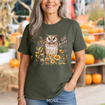 Rustic Autumn Owl Floral T-Shirt