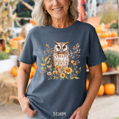 Rustic Autumn Owl Floral T-Shirt