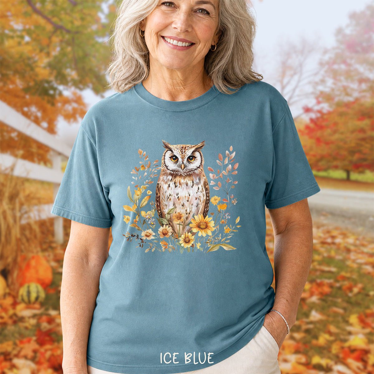 Rustic Autumn Owl Floral T-Shirt