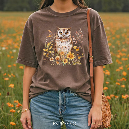 Rustic Autumn Owl Floral T-Shirt