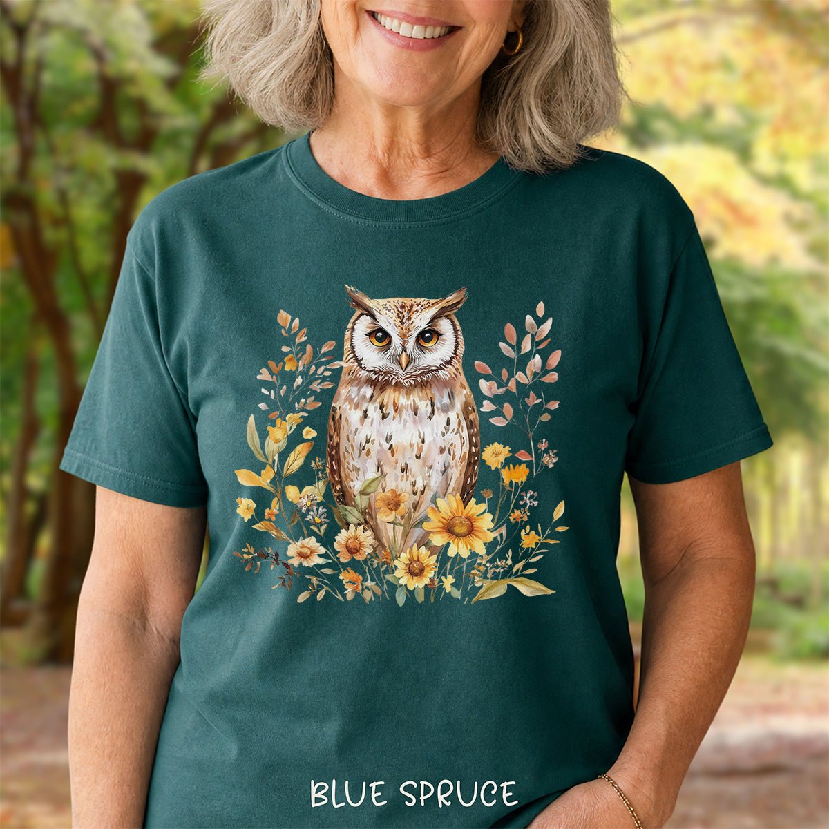 Rustic Autumn Owl Floral T-Shirt