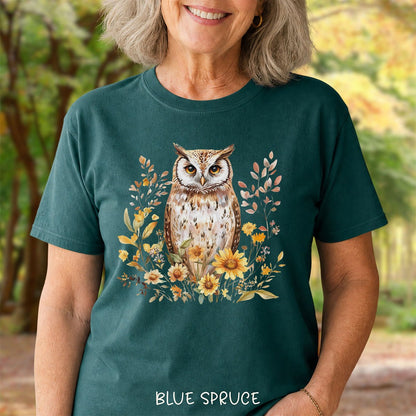 Rustic Autumn Owl Floral T-Shirt