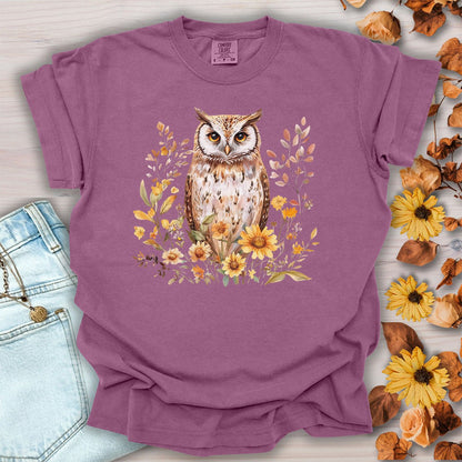 Rustic Autumn Owl Floral T-Shirt