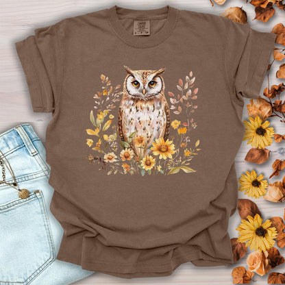 Rustic Autumn Owl Floral T-Shirt