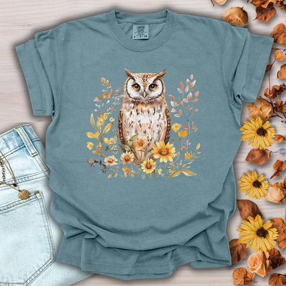 Rustic Autumn Owl Floral T-Shirt