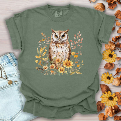 Rustic Autumn Owl Floral T-Shirt