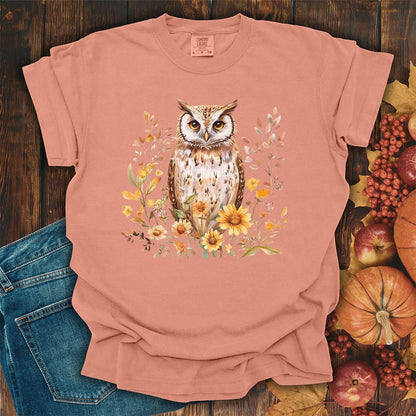 Rustic Autumn Owl Floral T-Shirt