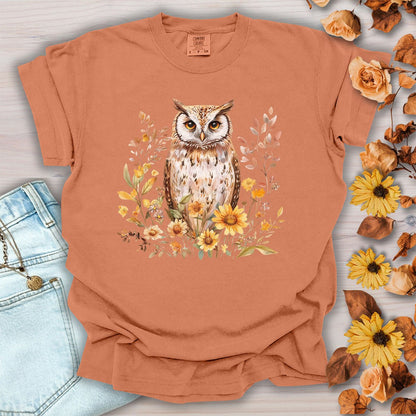 Rustic Autumn Owl Floral T-Shirt
