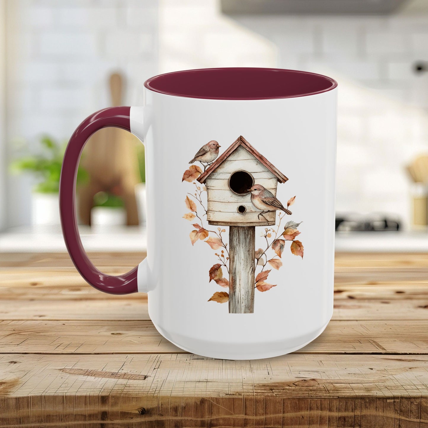 Rustic Birdhouse & Fall Leaves Mug (11/15oz)