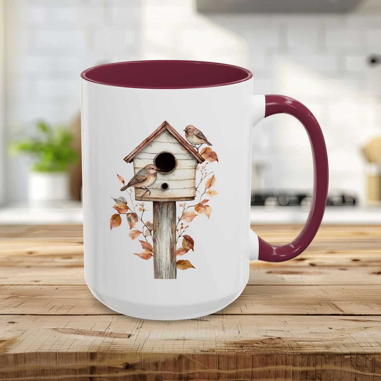 Rustic Birdhouse & Fall Leaves Mug (11/15oz)