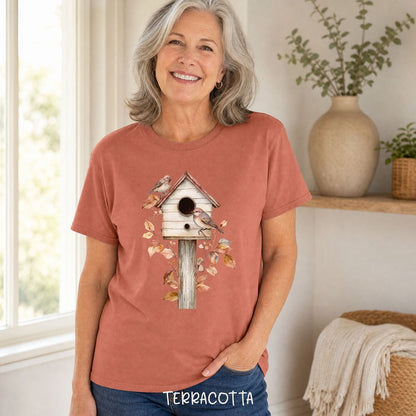 Rustic Birdhouse & Fall Leaves T-Shirt