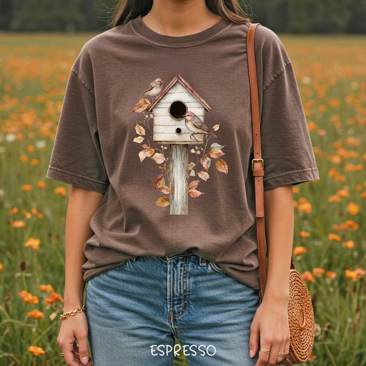 Rustic Birdhouse & Fall Leaves T-Shirt