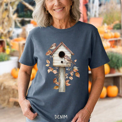 Rustic Birdhouse & Fall Leaves T-Shirt