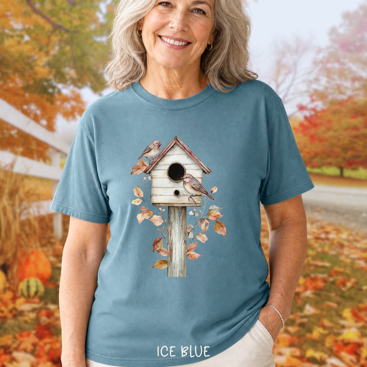 Rustic Birdhouse & Fall Leaves T-Shirt