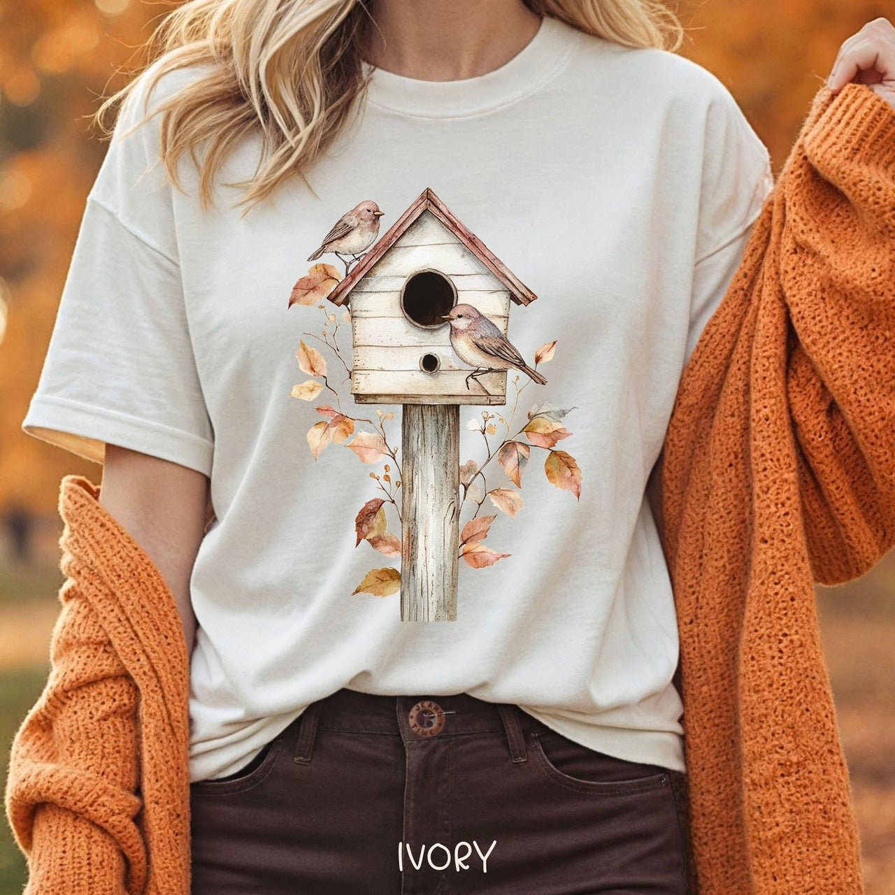Rustic Birdhouse & Fall Leaves T-Shirt
