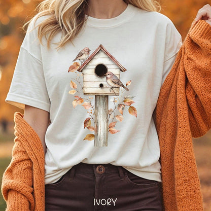 Rustic Birdhouse & Fall Leaves T-Shirt