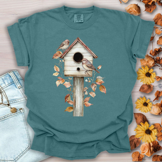 Rustic Birdhouse & Fall Leaves T-Shirt