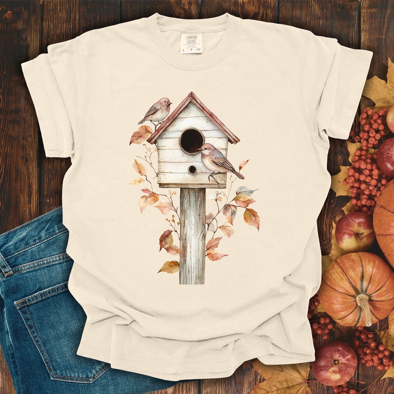 Rustic Birdhouse & Fall Leaves T-Shirt