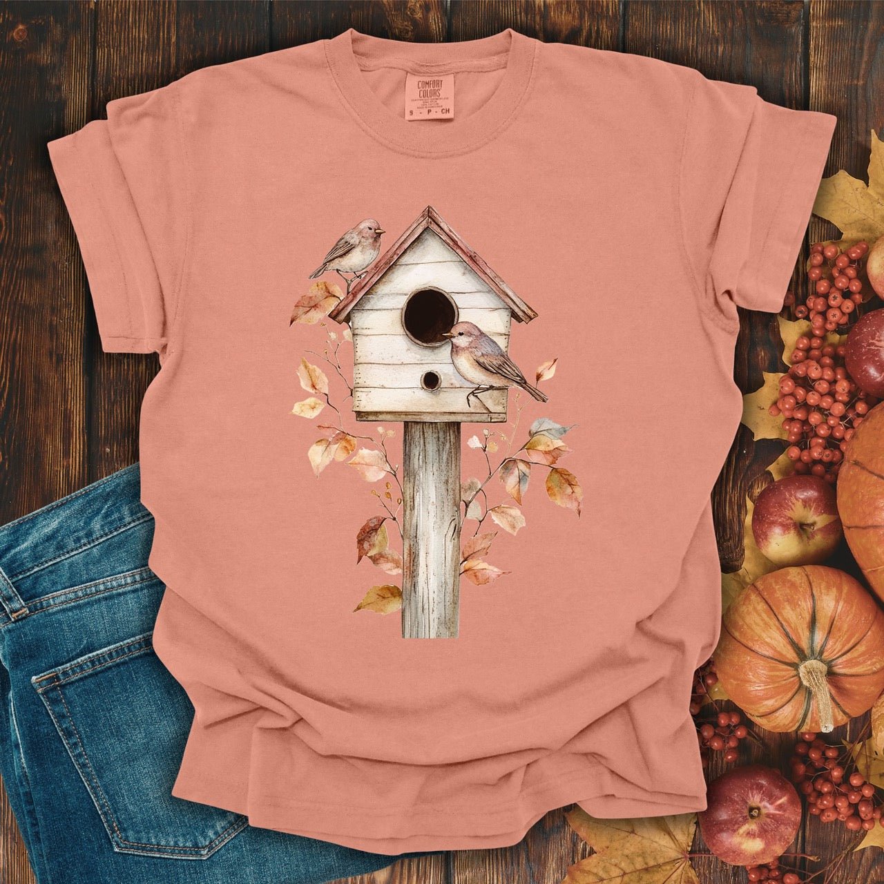 Rustic Birdhouse & Fall Leaves T-Shirt