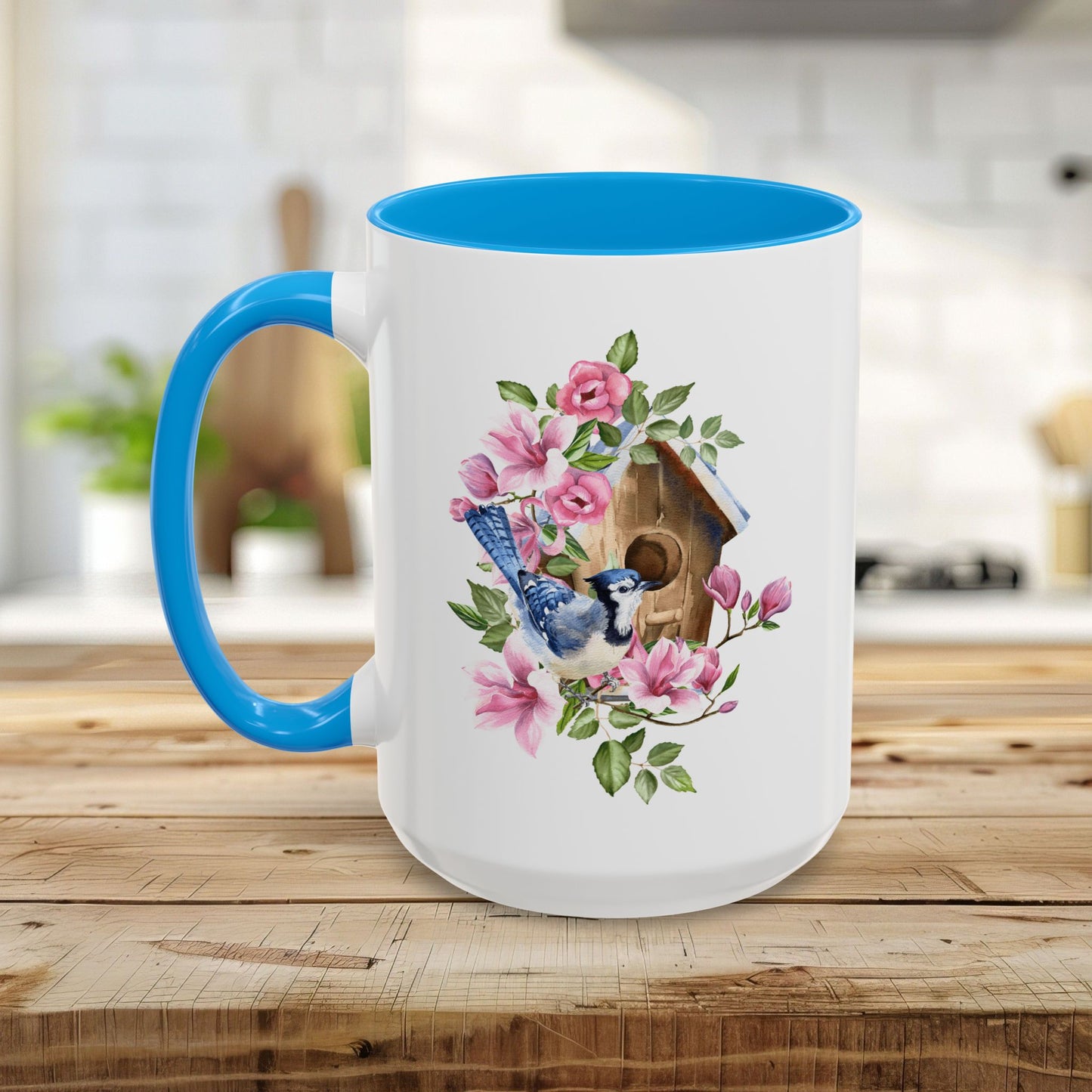 Rustic Birdhouse with Blue Jay Mug (11/15oz)