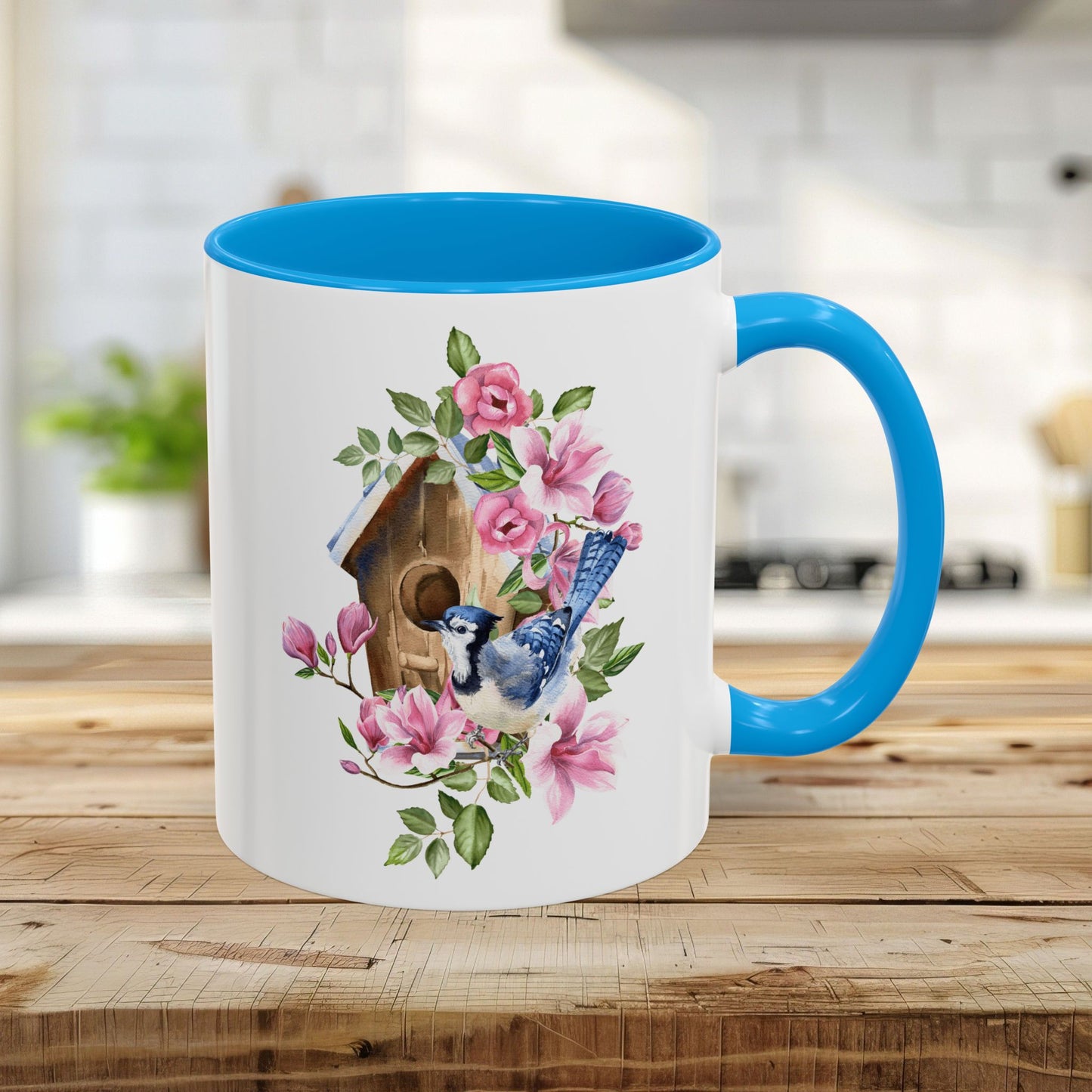 Rustic Birdhouse with Blue Jay Mug (11/15oz)