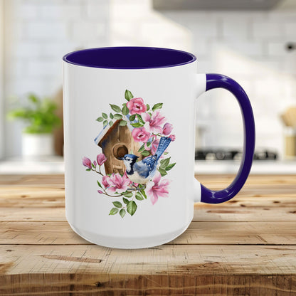 Rustic Birdhouse with Blue Jay Mug (11/15oz)