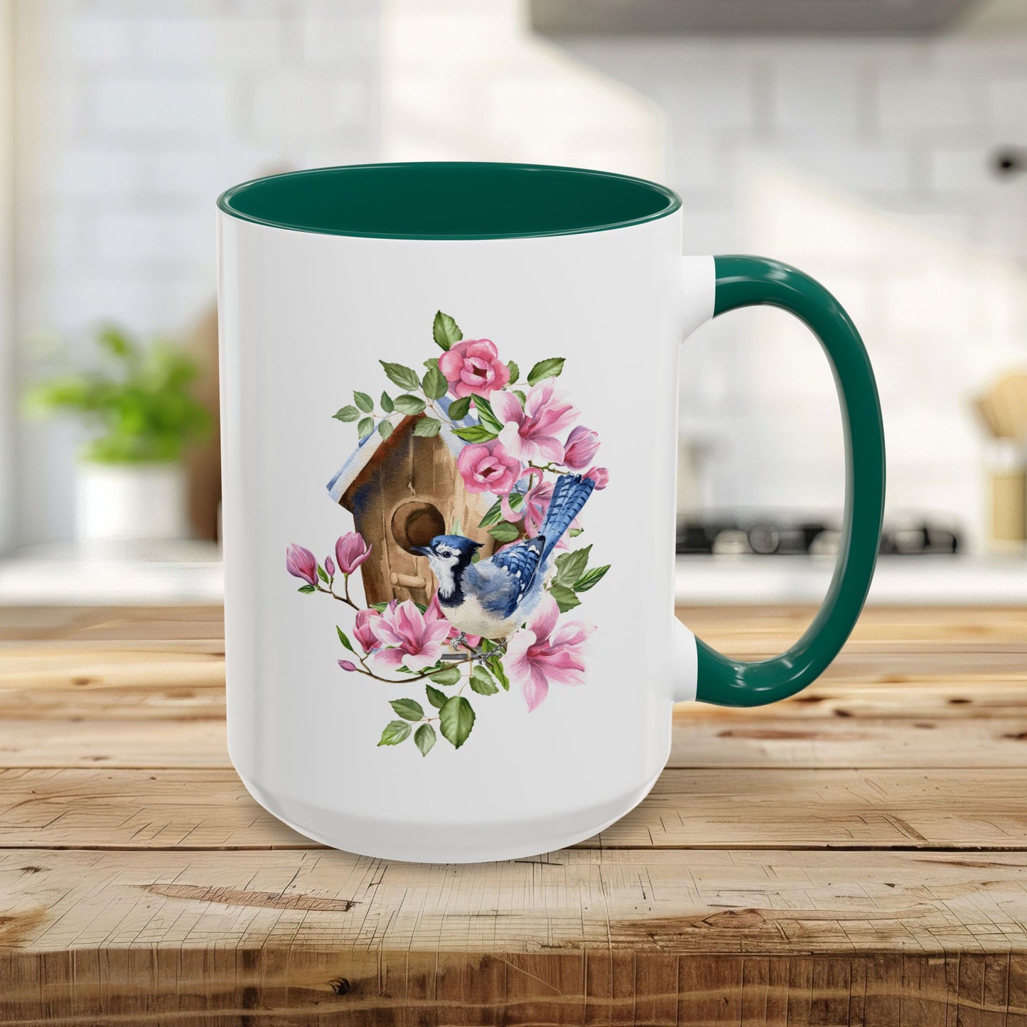 Rustic Birdhouse with Blue Jay Mug (11/15oz)