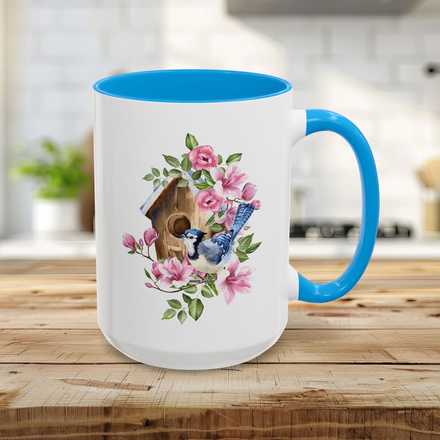 Rustic Birdhouse with Blue Jay Mug (11/15oz)