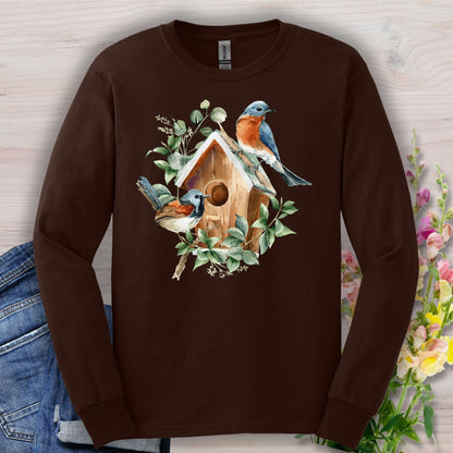 Rustic Birdhouse with Bluebirds Long Sleeve Tee