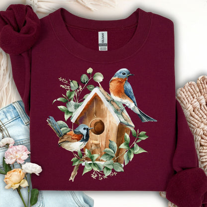 Rustic Birdhouse with Bluebirds Sweatshirt