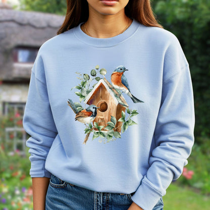 Rustic Birdhouse with Bluebirds Sweatshirt