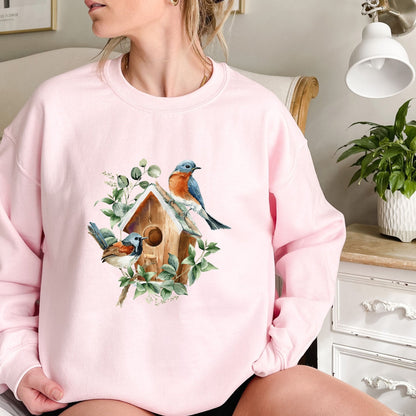 Rustic Birdhouse with Bluebirds Sweatshirt